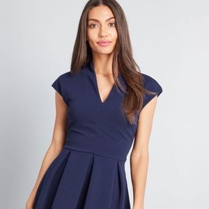 NWT Modcloth A-line navy pleated dress